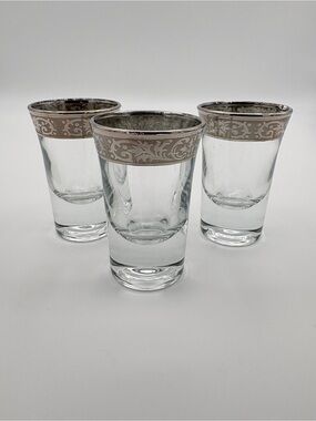 Set of 3 Vintage Silver Rimmed Shot Glasses